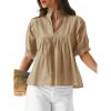 imageCicy Bell Womens Puff Sleeve V Neck Blouse Babydoll Peplum Tops Dressy Casual Pleated Loose Fit ShirtsKhaki
