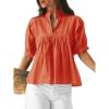imageCicy Bell Womens Puff Sleeve V Neck Blouse Babydoll Peplum Tops Dressy Casual Pleated Loose Fit ShirtsOrange Red