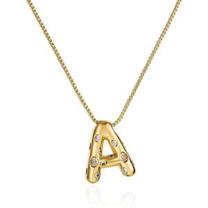 imageCicy Bell Initial Necklace for Women 14k Gold Plated Cubic Zirconia Trendy Personalized Dainty Letter Pendant Necklace GiftsAGold