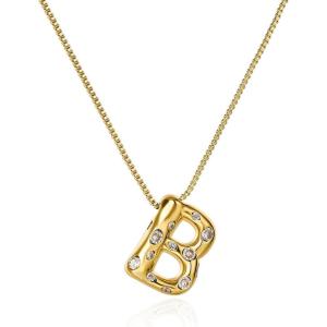 imageCicy Bell Initial Necklace for Women 14k Gold Plated Cubic Zirconia Trendy Personalized Dainty Letter Pendant Necklace GiftsBGold