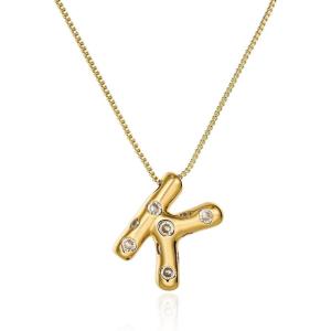 imageCicy Bell Initial Necklace for Women 14k Gold Plated Cubic Zirconia Trendy Personalized Dainty Letter Pendant Necklace GiftsKGold