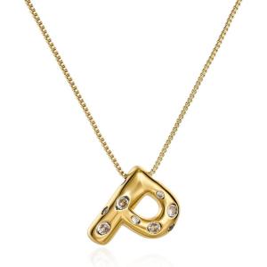 imageCicy Bell Initial Necklace for Women 14k Gold Plated Cubic Zirconia Trendy Personalized Dainty Letter Pendant Necklace GiftsPGold