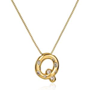 imageCicy Bell Initial Necklace for Women 14k Gold Plated Cubic Zirconia Trendy Personalized Dainty Letter Pendant Necklace GiftsQGold