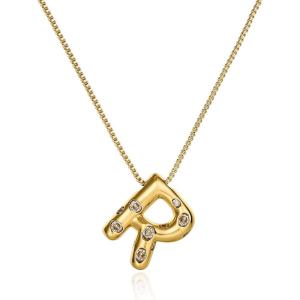 imageCicy Bell Initial Necklace for Women 14k Gold Plated Cubic Zirconia Trendy Personalized Dainty Letter Pendant Necklace GiftsRGold