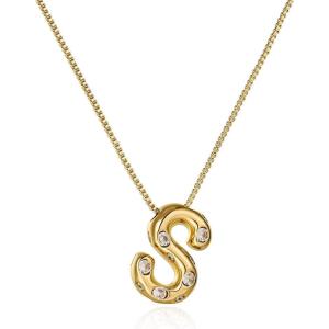 imageCicy Bell Initial Necklace for Women 14k Gold Plated Cubic Zirconia Trendy Personalized Dainty Letter Pendant Necklace GiftsSGold