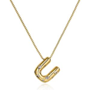 imageCicy Bell Initial Necklace for Women 14k Gold Plated Cubic Zirconia Trendy Personalized Dainty Letter Pendant Necklace GiftsUGold