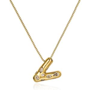imageCicy Bell Initial Necklace for Women 14k Gold Plated Cubic Zirconia Trendy Personalized Dainty Letter Pendant Necklace GiftsVGold