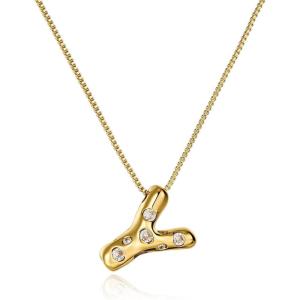 imageCicy Bell Initial Necklace for Women 14k Gold Plated Cubic Zirconia Trendy Personalized Dainty Letter Pendant Necklace GiftsYGold