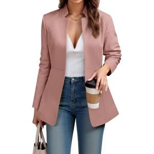 imageCicy Bell Womens Business Casual Blazer Long Sleeve Open Front Notch Stand Collar Blazer Work Office Jacket SuitBean Paste