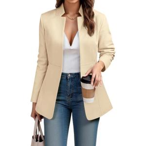 imageCicy Bell Womens Business Casual Blazer Long Sleeve Open Front Notch Stand Collar Blazer Work Office Jacket SuitBeige