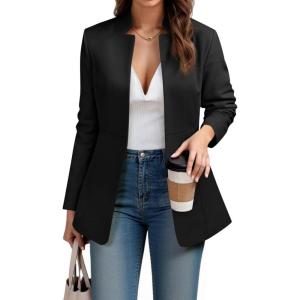 imageCicy Bell Womens Business Casual Blazer Long Sleeve Open Front Notch Stand Collar Blazer Work Office Jacket SuitBlack