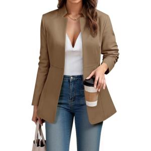 imageCicy Bell Womens Business Casual Blazer Long Sleeve Open Front Notch Stand Collar Blazer Work Office Jacket SuitDark Khaki