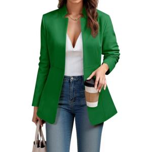 imageCicy Bell Womens Business Casual Blazer Long Sleeve Open Front Notch Stand Collar Blazer Work Office Jacket SuitGreen