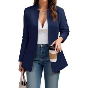 imageCicy Bell Womens Business Casual Blazer Long Sleeve Open Front Notch Stand Collar Blazer Work Office Jacket SuitNavy