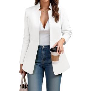 imageCicy Bell Womens Business Casual Blazer Long Sleeve Open Front Notch Stand Collar Blazer Work Office Jacket SuitWhite