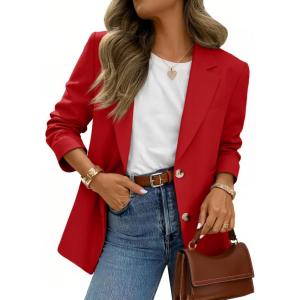 imageCicy Bell Womens Business Casual Blazers Long Sleeve Button Down Work Suit Jackets Lapel Collared Lightweight BlazerRed