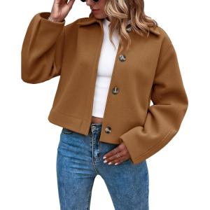 imageCicy Bell Womens Cropped Pea Coat Casual Button Down Short Jackets Fall Winter OuterwearCamel