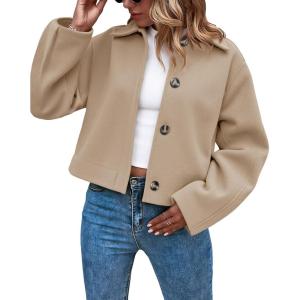 imageCicy Bell Womens Cropped Pea Coat Casual Button Down Short Jackets Fall Winter OuterwearKhaki
