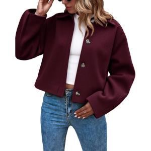 imageCicy Bell Womens Cropped Pea Coat Casual Button Down Short Jackets Fall Winter OuterwearWine Red