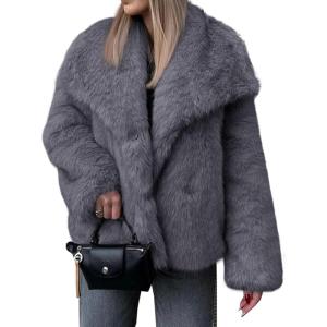 imageCicy Bell Womens Faux Fur Coat Winter Shaggy Casual Oversized Lapel Jackets Warm Fuzzy OuterwearDark Grey