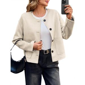 imageCicy Bell Womens Faux Suede Leather Jackets Trendy Casual Cropped Outerwear Button Down Collarless Short Bomber ShacketsBeige