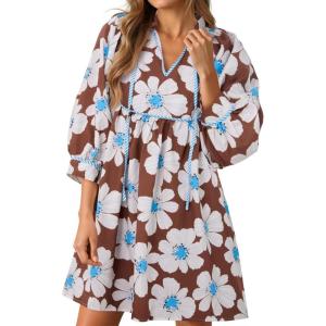 imageCicy Bell Womens Floral Mini Dresses 34 Sleeve V Neck Flowy Babydoll Dress Summer Beach Vacation Boho OutfitsBrown