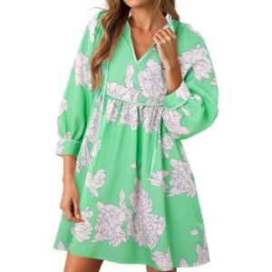 imageCicy Bell Womens Floral Mini Dresses 34 Sleeve V Neck Flowy Babydoll Dress Summer Beach Vacation Boho OutfitsGreen