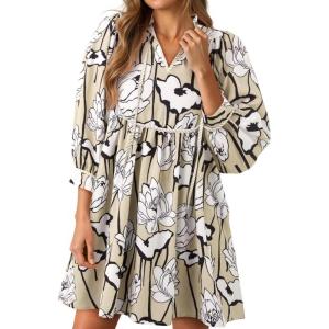 imageCicy Bell Womens Floral Mini Dresses 34 Sleeve V Neck Flowy Babydoll Dress Summer Beach Vacation Boho OutfitsKhaki