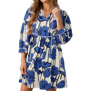 imageCicy Bell Womens Floral Mini Dresses 34 Sleeve V Neck Flowy Babydoll Dress Summer Beach Vacation Boho OutfitsNavy