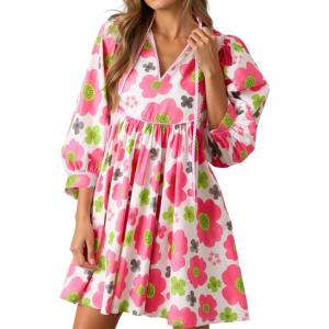 imageCicy Bell Womens Floral Mini Dresses 34 Sleeve V Neck Flowy Babydoll Dress Summer Beach Vacation Boho OutfitsPink