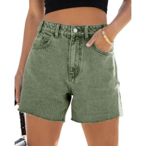 imageCicy Bell Womens High Waisted Jean Shorts Summer Baggy Stretchy Straight Leg Raw Hem Mom Denim ShortsArmy Green