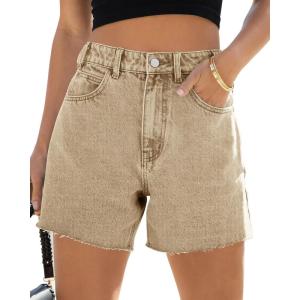 imageCicy Bell Womens High Waisted Jean Shorts Summer Baggy Stretchy Straight Leg Raw Hem Mom Denim ShortsKhaki