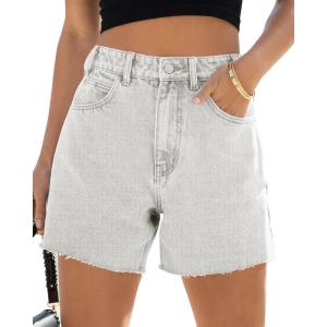 imageCicy Bell Womens High Waisted Jean Shorts Summer Baggy Stretchy Straight Leg Raw Hem Mom Denim ShortsWhite