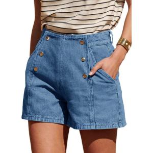 imageCicy Bell Womens High Waisted Jean Shorts Summer Baggy Stretchy Vintage Double Breasted Denim ShortsBlue