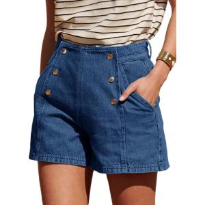 imageCicy Bell Womens High Waisted Jean Shorts Summer Baggy Stretchy Vintage Double Breasted Denim ShortsNavy