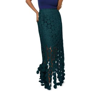 imageCicy Bell Womens Hollow Out Maxi Skirts Summer High Waisted Boho Fringe Hem Long SkirtDark Green
