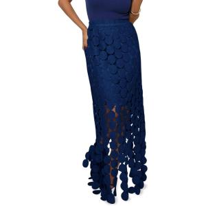 imageCicy Bell Womens Hollow Out Maxi Skirts Summer High Waisted Boho Fringe Hem Long SkirtNavy Blue