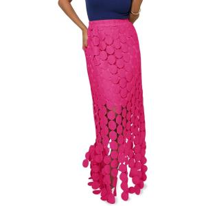imageCicy Bell Womens Hollow Out Maxi Skirts Summer High Waisted Boho Fringe Hem Long SkirtRose Red