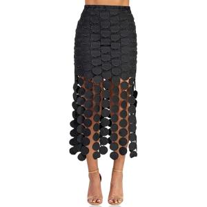 imageCicy Bell Womens Hollow Out Maxi Skirts Summer High Waisted Boho Fringe Hem Skirt Beach Vacation OutfitsBlack