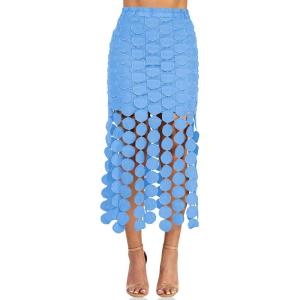imageCicy Bell Womens Hollow Out Maxi Skirts Summer High Waisted Boho Fringe Hem Skirt Beach Vacation OutfitsBlue