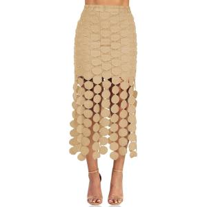 imageCicy Bell Womens Hollow Out Maxi Skirts Summer High Waisted Boho Fringe Hem Skirt Beach Vacation OutfitsKhaki