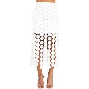 imageCicy Bell Womens Hollow Out Maxi Skirts Summer High Waisted Boho Fringe Hem Skirt Beach Vacation OutfitsWhite