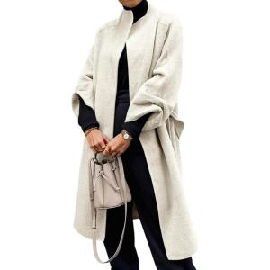 imageCicy Bell Womens Long Pea Coats Oversized Wrap Wool Blend Trench Coats Winter Open Front Cardigan OvercoatsApricot