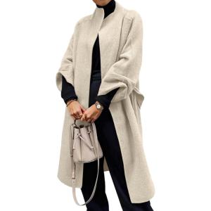 imageCicy Bell Womens Long Pea Coats Oversized Wrap Wool Blend Trench Coats Winter Open Front Cardigan OvercoatsBeige