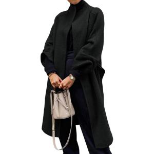 imageCicy Bell Womens Long Pea Coats Oversized Wrap Wool Blend Trench Coats Winter Open Front Cardigan OvercoatsBlack