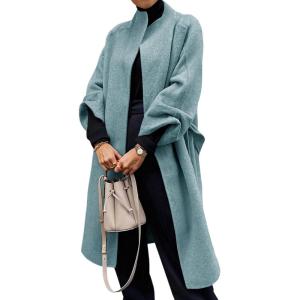 imageCicy Bell Womens Long Pea Coats Oversized Wrap Wool Blend Trench Coats Winter Open Front Cardigan OvercoatsBlue