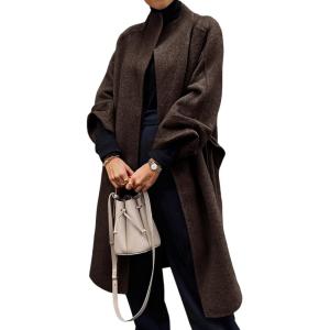 imageCicy Bell Womens Long Pea Coats Oversized Wrap Wool Blend Trench Coats Winter Open Front Cardigan OvercoatsCoffee