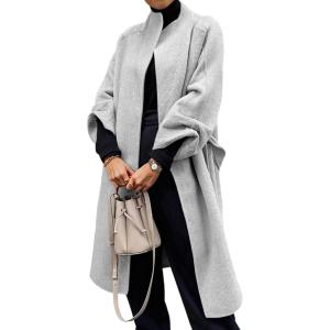 imageCicy Bell Womens Long Pea Coats Oversized Wrap Wool Blend Trench Coats Winter Open Front Cardigan OvercoatsLight Grey