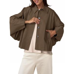 imageCicy Bell Womens Oversized Cropped Trench Coats Batwing Sleeve Trendy Casual Short Jackets Button Up OuterwearDark Brown