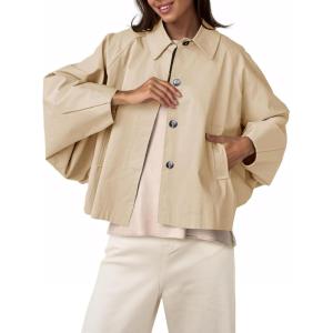 imageCicy Bell Womens Oversized Cropped Trench Coats Batwing Sleeve Trendy Casual Short Jackets Button Up OuterwearLight Khaki